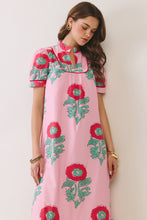 Load image into Gallery viewer, NEWEST ARRIVAL Pink Floral Mandarin Collar Midi Dress
