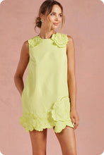 Load image into Gallery viewer, NEWEST ARRIVAL Chartreuse Green 3D Floral Applique Sleeveless Shift Dress
