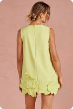 Load image into Gallery viewer, NEWEST ARRIVAL Chartreuse Green 3D Floral Applique Sleeveless Shift Dress
