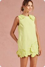 Load image into Gallery viewer, NEWEST ARRIVAL Chartreuse Green 3D Floral Applique Sleeveless Shift Dress
