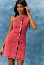 Load image into Gallery viewer, NEWEST ARRIVAL Red Denim One Shoulder Button Down Dress
