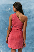 Load image into Gallery viewer, NEWEST ARRIVAL Red Denim One Shoulder Button Down Dress
