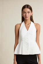 Load image into Gallery viewer, NEWEST ARRIVAL White Button Front Halter Top
