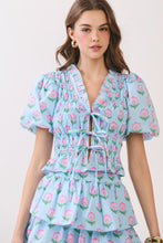 Load image into Gallery viewer, NEWEST ARRIVAL Blue/Pink Floral Smocked Ruffle Skirt Set
