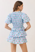 Load image into Gallery viewer, NEWEST ARRIVAL Blue/Pink Floral Smocked Ruffle Skirt Set
