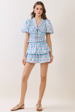 Load image into Gallery viewer, NEWEST ARRIVAL Blue/Pink Floral Smocked Ruffle Skirt Set
