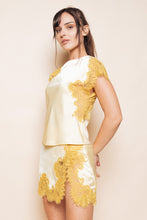 Load image into Gallery viewer, NEWEST ARRIVAL Yellow/Gold Lace Satin Mini Skirt Set
