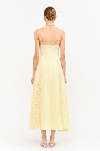 Load image into Gallery viewer, NEWEST ARRIVAL Butter Yellow Mixed Media Lace Midi Dress
