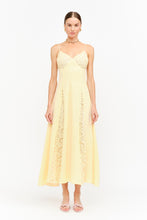 Load image into Gallery viewer, NEWEST ARRIVAL Butter Yellow Mixed Media Lace Midi Dress
