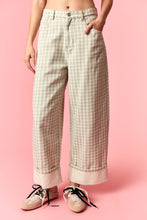 Load image into Gallery viewer, NEWEST ARRIVAL Sage Green Gingham Barrel Jeans
