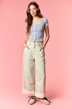 Load image into Gallery viewer, NEWEST ARRIVAL Sage Green Gingham Barrel Jeans
