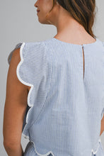 Load image into Gallery viewer, NEWEST ARRIVAL Blue Pinstriped Scallop Trim Midi Skirt Set
