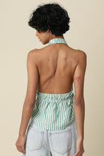 Load image into Gallery viewer, NEWEST ARRIVAL Green/White Striped Front Tie Halter Top
