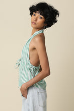 Load image into Gallery viewer, NEWEST ARRIVAL Green/White Striped Front Tie Halter Top
