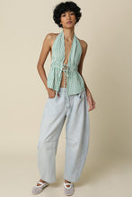 Load image into Gallery viewer, NEWEST ARRIVAL Green/White Striped Front Tie Halter Top

