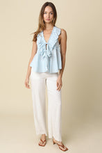 Load image into Gallery viewer, NEWEST ARRIVAL Blue Embroidered Floral Ruffle Top
