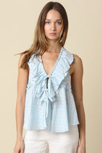 Load image into Gallery viewer, NEWEST ARRIVAL Blue Embroidered Floral Ruffle Top
