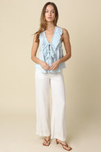 Load image into Gallery viewer, NEWEST ARRIVAL Blue Embroidered Floral Ruffle Top

