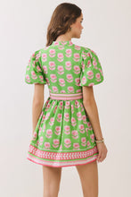 Load image into Gallery viewer, NEWEST ARRIVAL Green Floral Puff Sleeve Belted Dress
