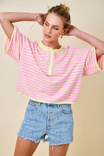Load image into Gallery viewer, NEWEST ARRIVAL Pink/Yellow Striped Henley Knit Top
