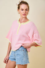 Load image into Gallery viewer, NEWEST ARRIVAL Pink/Yellow Striped Henley Knit Top
