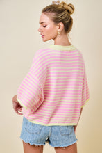 Load image into Gallery viewer, NEWEST ARRIVAL Pink/Yellow Striped Henley Knit Top
