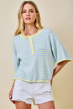 Load image into Gallery viewer, NEWEST ARRIVAL Blue/Yellow Striped Henley Knit Top
