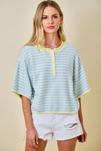 Load image into Gallery viewer, NEWEST ARRIVAL Blue/Yellow Striped Henley Knit Top
