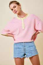 Load image into Gallery viewer, NEWEST ARRIVAL Pink/Yellow Striped Henley Knit Top
