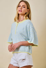 Load image into Gallery viewer, NEWEST ARRIVAL Blue/Yellow Striped Henley Knit Top
