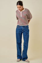 Load image into Gallery viewer, NEWEST ARRIVAL Brown/Cream Striped Henley Knit Top
