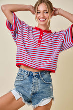 Load image into Gallery viewer, NEWEST ARRIVAL Blue/Red Striped Henley Knit Top
