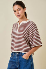 Load image into Gallery viewer, NEWEST ARRIVAL Brown/Cream Striped Henley Knit Top
