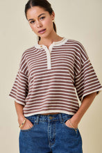 Load image into Gallery viewer, NEWEST ARRIVAL Brown/Cream Striped Henley Knit Top
