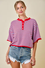 Load image into Gallery viewer, NEWEST ARRIVAL Blue/Red Striped Henley Knit Top
