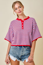 Load image into Gallery viewer, NEWEST ARRIVAL Blue/Red Striped Henley Knit Top
