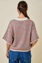 Load image into Gallery viewer, NEWEST ARRIVAL Brown/Cream Striped Henley Knit Top
