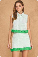 Load image into Gallery viewer, LAST ONE White/Green Eyelet Mini Skirt Set
