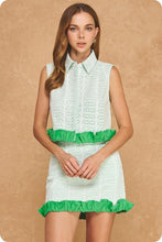 Load image into Gallery viewer, LAST ONE White/Green Eyelet Mini Skirt Set
