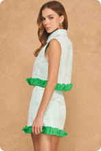 Load image into Gallery viewer, LAST ONE White/Green Eyelet Mini Skirt Set
