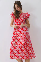 Load image into Gallery viewer, NEWEST ARRIVAL Red/Pink Floral Ruffle Sleeve Midi Dress
