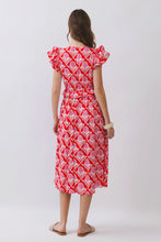 Load image into Gallery viewer, NEWEST ARRIVAL Red/Pink Floral Ruffle Sleeve Midi Dress
