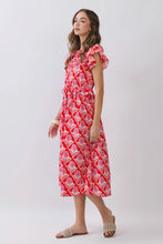 Load image into Gallery viewer, NEWEST ARRIVAL Red/Pink Floral Ruffle Sleeve Midi Dress
