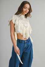 Load image into Gallery viewer, NEWEST ARRIVAL Cream Lace Ruffle Neck Crop Top
