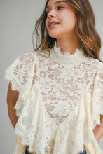 Load image into Gallery viewer, NEWEST ARRIVAL Cream Lace Ruffle Neck Crop Top
