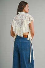 Load image into Gallery viewer, NEWEST ARRIVAL Cream Lace Ruffle Neck Crop Top

