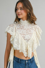 Load image into Gallery viewer, NEWEST ARRIVAL Cream Lace Ruffle Neck Crop Top
