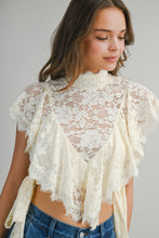Load image into Gallery viewer, NEWEST ARRIVAL Cream Lace Ruffle Neck Crop Top
