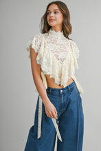 Load image into Gallery viewer, NEWEST ARRIVAL Cream Lace Ruffle Neck Crop Top
