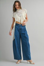 Load image into Gallery viewer, NEWEST ARRIVAL Cream Lace Ruffle Neck Crop Top
